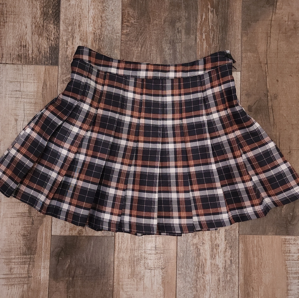 Plaid Women's Skirt - Dark Navy and Camel